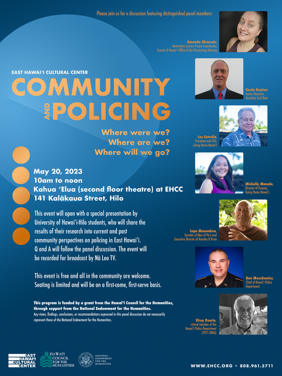 Event flyer for Community and Policing: Where were we? Where are we? Where will we go? 